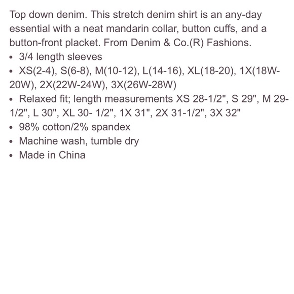 Denim & Co. 3/4 sleeve stretch denim button front shirt - Picture 13 of 13